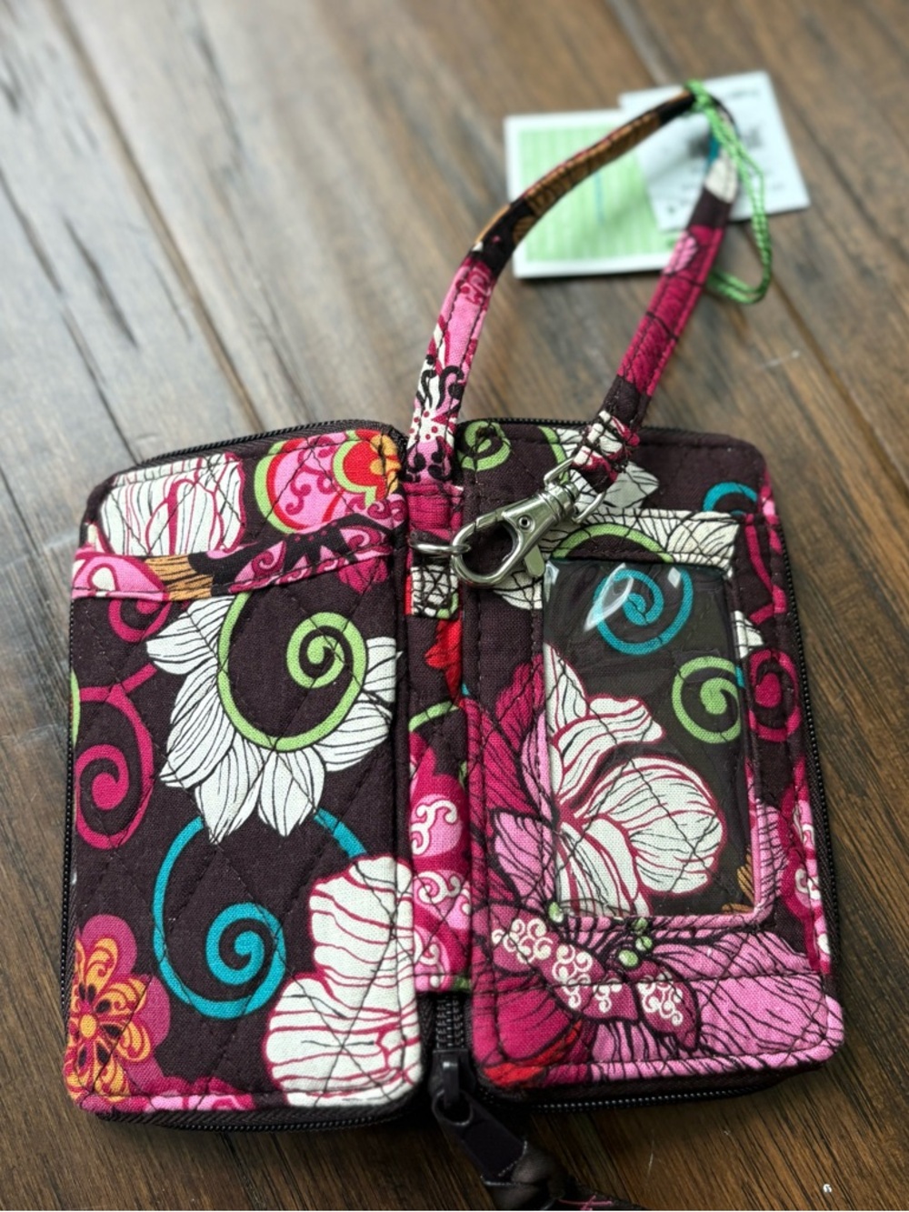 Vera Bradley Quilted Floral Phone Wristlet in Pink, Brown & Multi